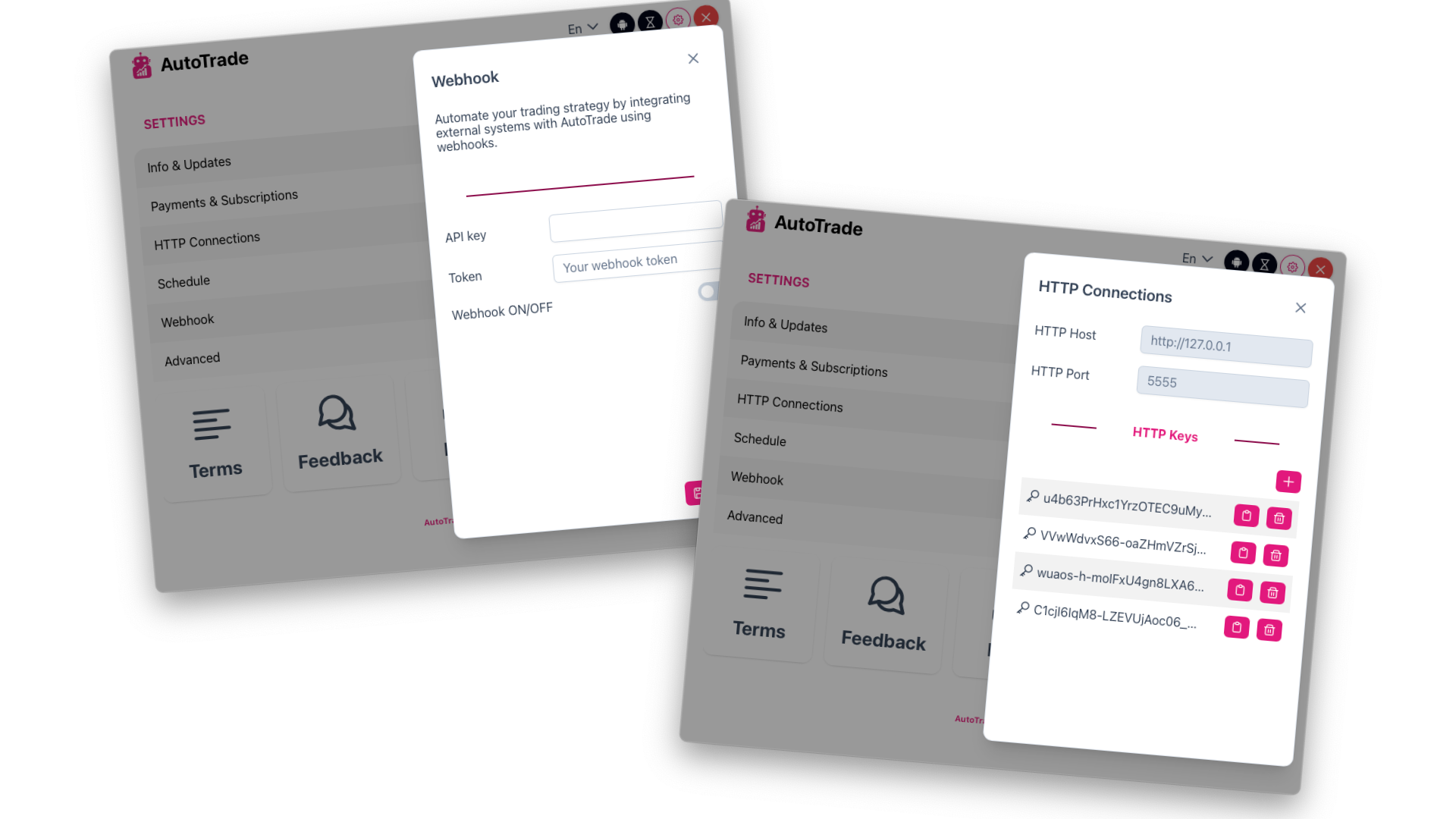 <strong>Third:</strong> Connect API/webhook/signals
