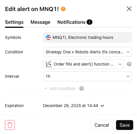 TradingView alert created
